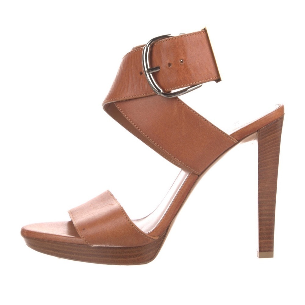 Balenciaga Brown Pointed Wrap Around Strap Heeled Leather Platform Sandals EUC